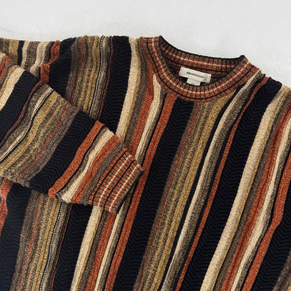 Vtg Pronto Uomo Men Striped Crew Neck Sweater XXL Acrylic Knit Made in China